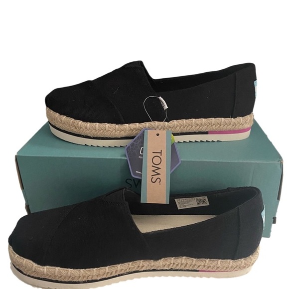 Toms Shoes - Toms Alpargata Platform Rope Shoes in Black Heavy Twill